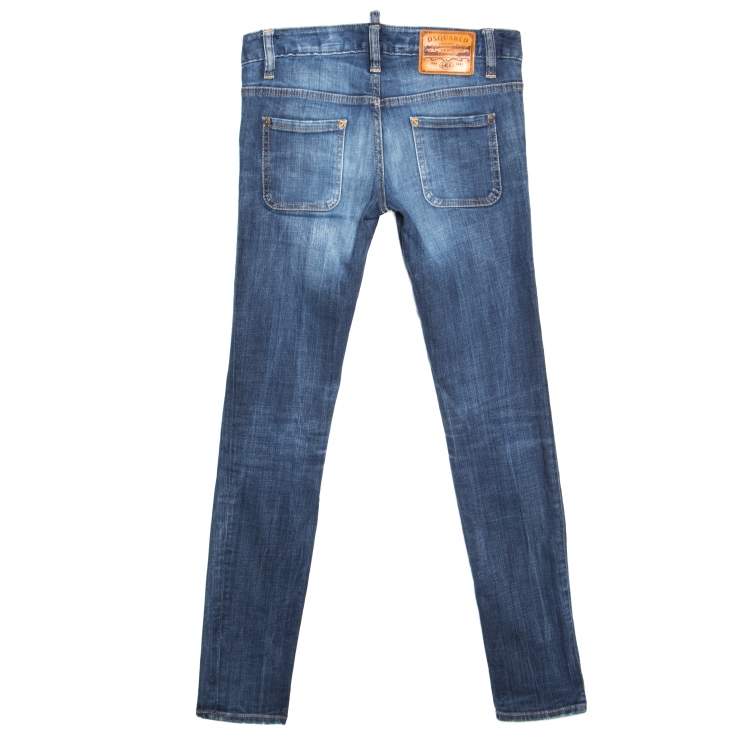 Pre Owned Dsquared2 Indigo Distressed Splatter Effect Denim Skinny Jeans S