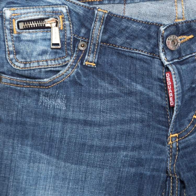 Pre Owned Dsquared2 Indigo Distressed Splatter Effect Denim Skinny Jeans S