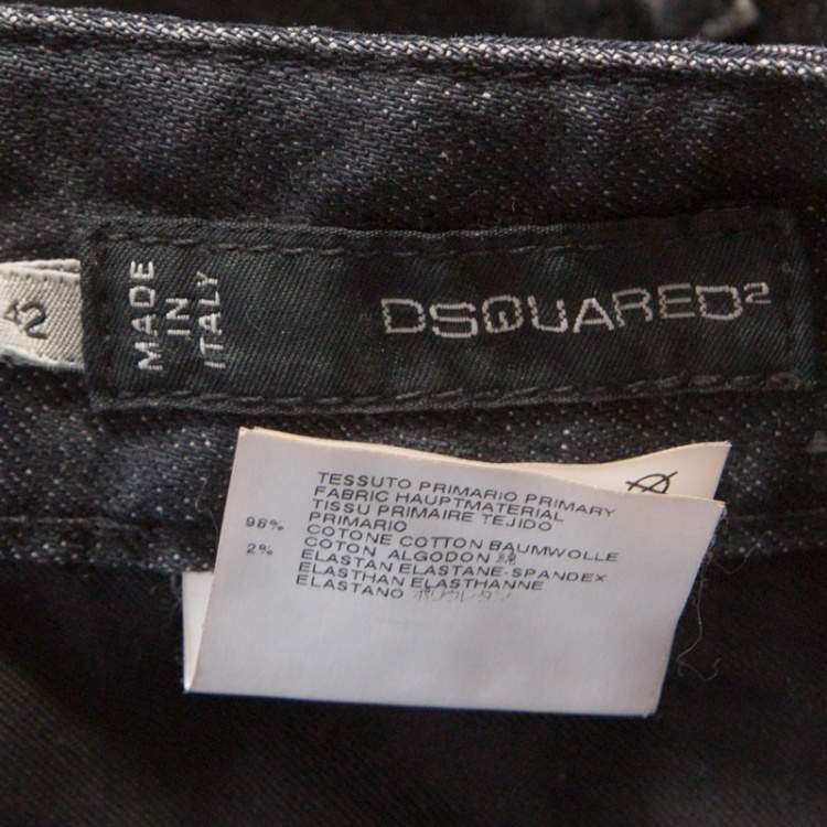 Pre Owned Dsquared2 Black Faded Effect Denim Distressed Mini Skirt M