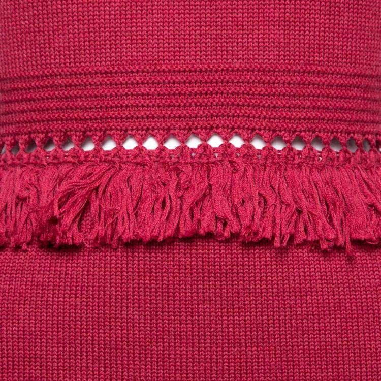 Pre Owned Dsquared2 Wine Red Ribbed Knit Sleeveless Fringed Sheath Dress M
