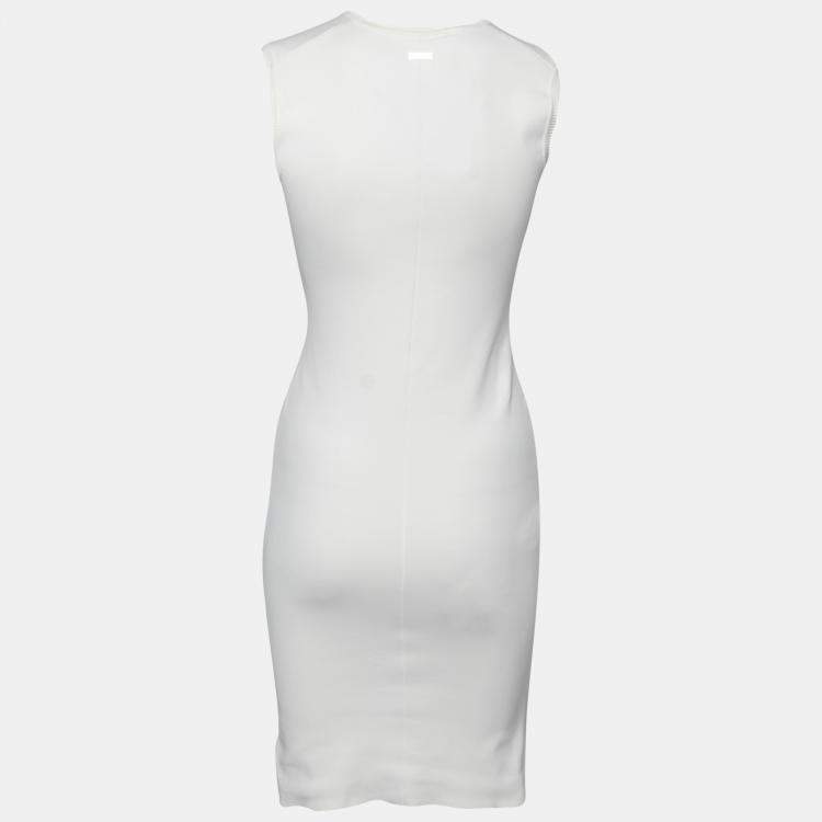 Pre Owned Dsquared2 Off White Stretch Rib Trim Sleeveless Tank Dress M