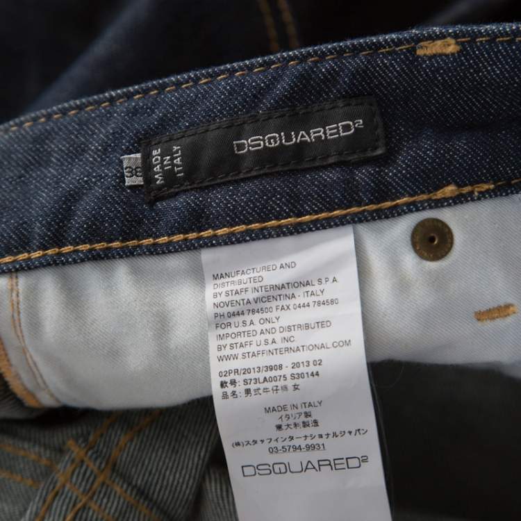 Pre Owned Dsquared2 Indigo Dark Wash Denim Crystal Embellished Badge Detail Tapered Jeans S