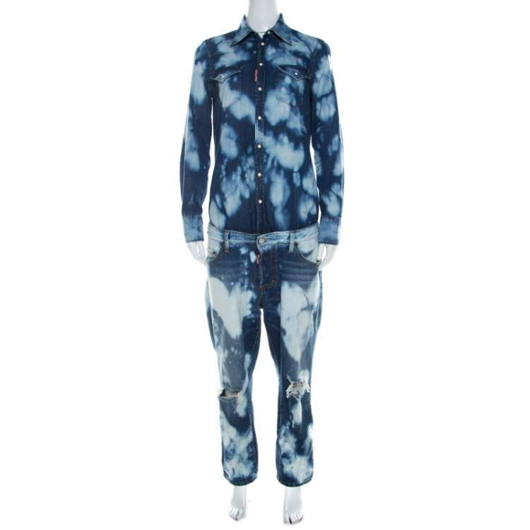 Pre Owned Dsquared2 Indigo Bleached Cotton Denim Jumspsuit M 