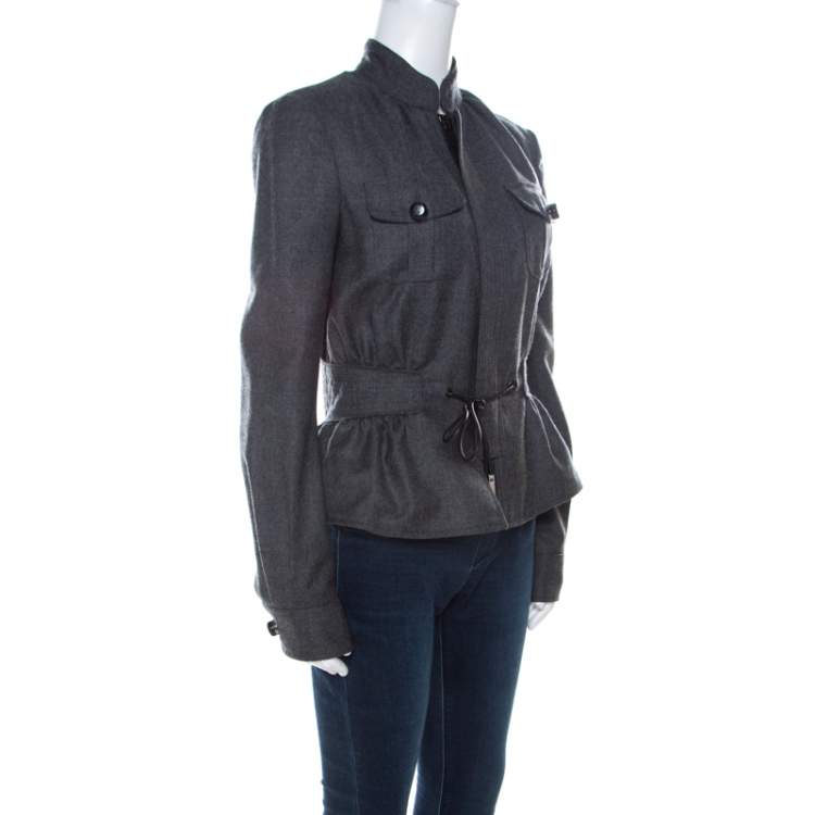 Pre Owned Dsquared2 Grey Wool Clinched Waist Zip Front Jacket M
