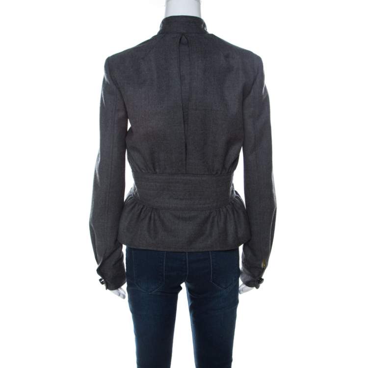Pre Owned Dsquared2 Grey Wool Clinched Waist Zip Front Jacket M