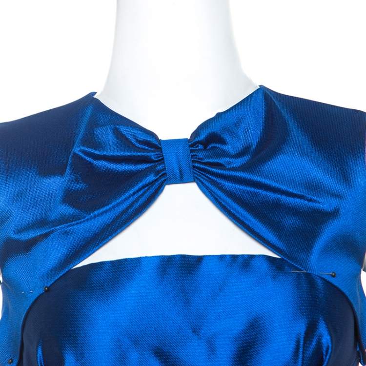 Pre Owned Dsquared2 Blue Silk Bow Neckline Balloon Hem Dress S