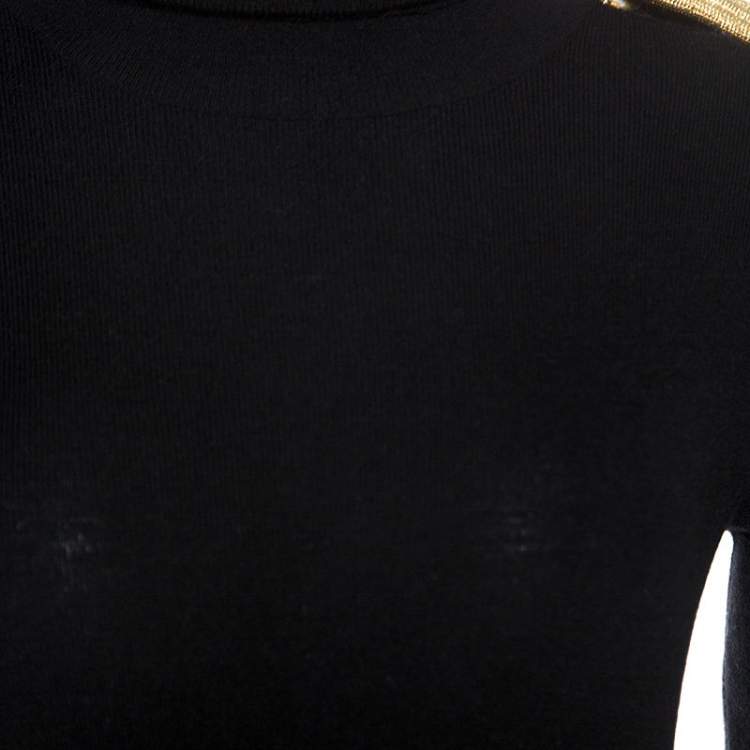 Pre Owned Dsquared2 Black Wool Blend Epaulette Detail Turtle Neck Sweater L