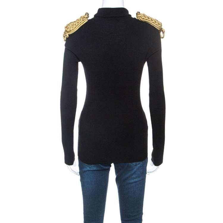 Pre Owned Dsquared2 Black Wool Blend Epaulette Detail Turtle Neck Sweater L