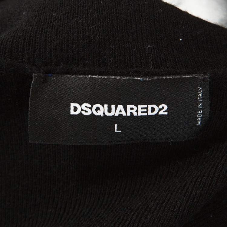 Pre Owned Dsquared2 Black Wool Blend Epaulette Detail Turtle Neck Sweater L