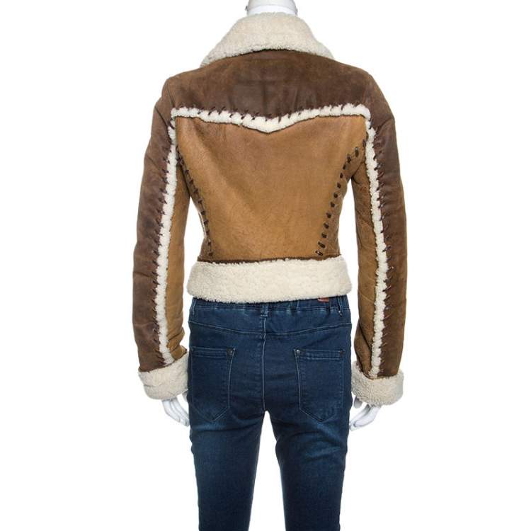 Pre Owned Dsquared2 Brown Suede Shearling Jacket M