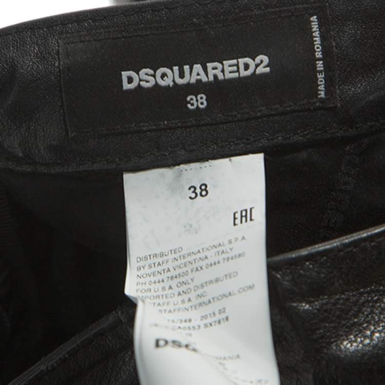 Pre Owned Dsquared2 Black Leather Fringed Trim Detail Cropped Pants S