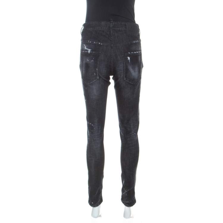 Pre Owned Dsquared2 Black Washed Out Distressed Denim Jeans M
