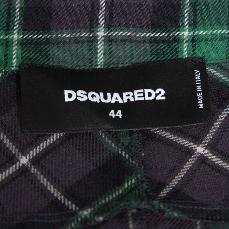 Pre Owned Dsquared2 Green & Grey Cotton Checked Flannel Shirt XS