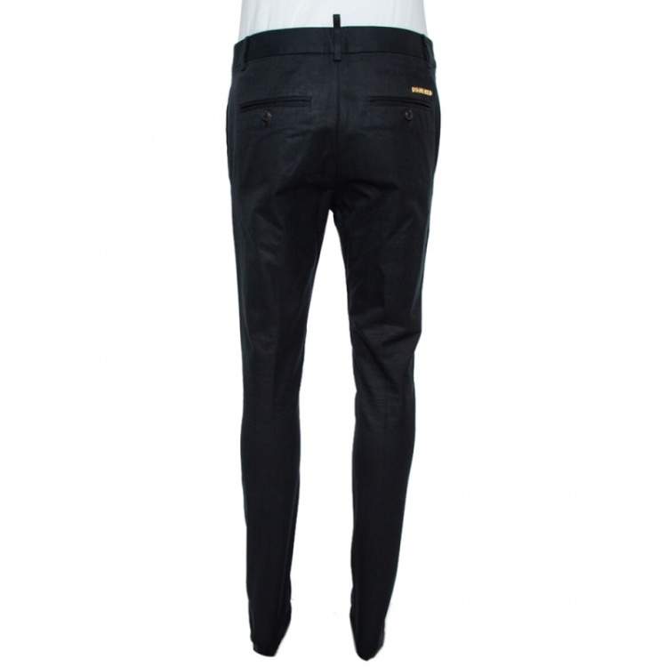 Pre Owned Dsquared2 Black Cotton Tapered Trousers M