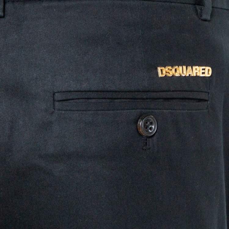 Pre Owned Dsquared2 Black Cotton Tapered Trousers M