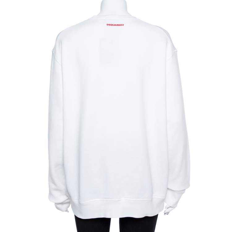 Pre Owned Dsquared2 White Icon Print Sweatshirt XL