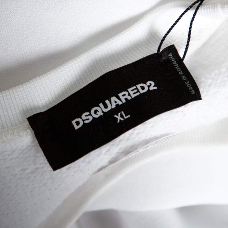 Pre Owned Dsquared2 White Icon Print Sweatshirt XL