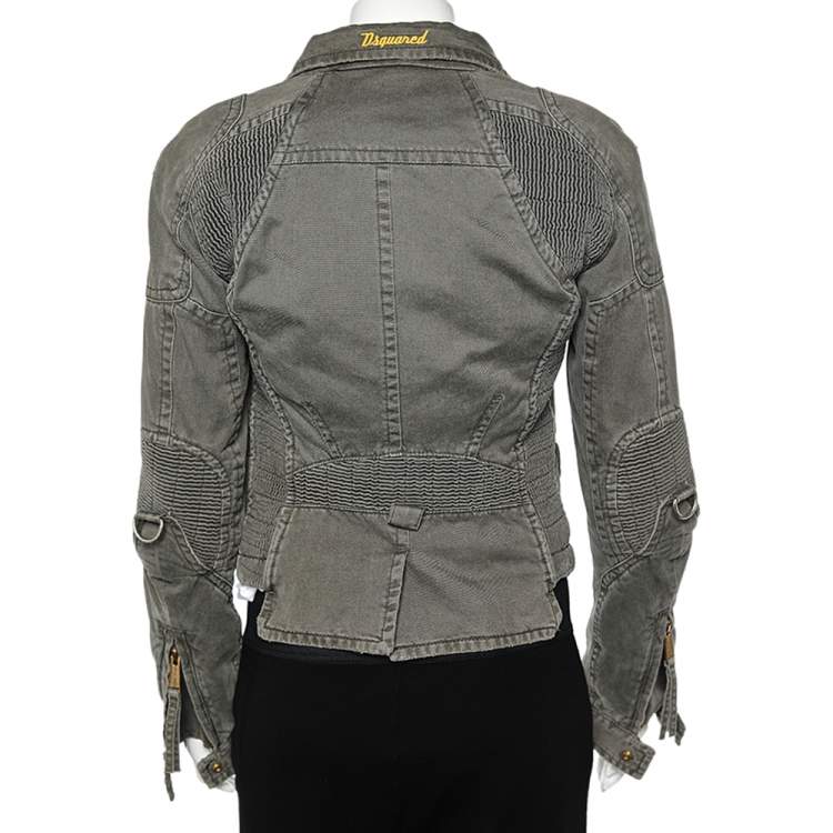 Pre Owned Dsquared2 Vintage Khaki Cotton Distressed Utility Jacket XXS