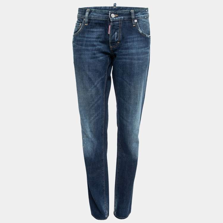 Pre Owned Dsquared2 Navy Blue Denim Paint Splatter Jeans L 