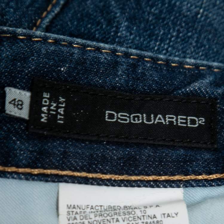 Pre Owned Dsquared2 Navy Blue Denim Paint Splatter Jeans L 