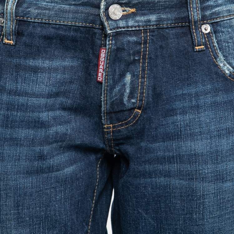 Pre Owned Dsquared2 Navy Blue Denim Paint Splatter Jeans L 