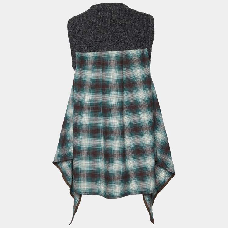Pre Owned Dsquared2 Green Checkered Cotton & Knit Overlay Sleeveless Shirt S