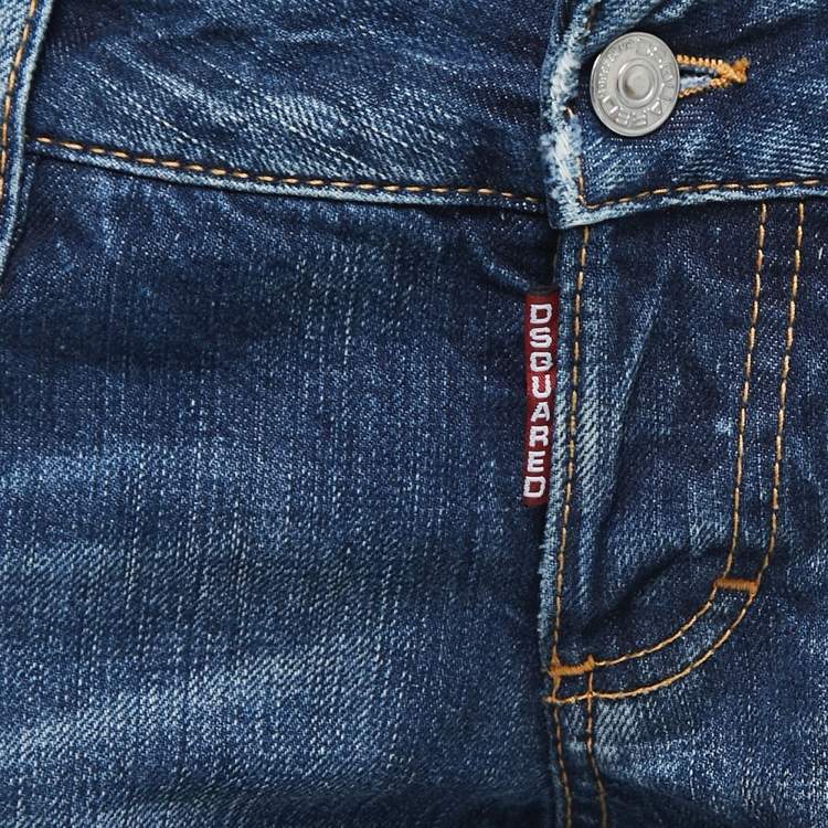 Pre Owned Dsquared2 Blue Denim Paint Splatter Slim Fit Jeans M Waist 32"