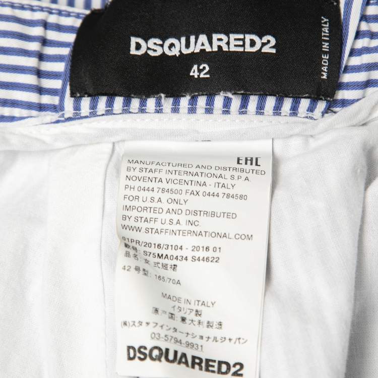 Pre Owned Dsquared2 Blue Striped Cotton Pleated Skirt M