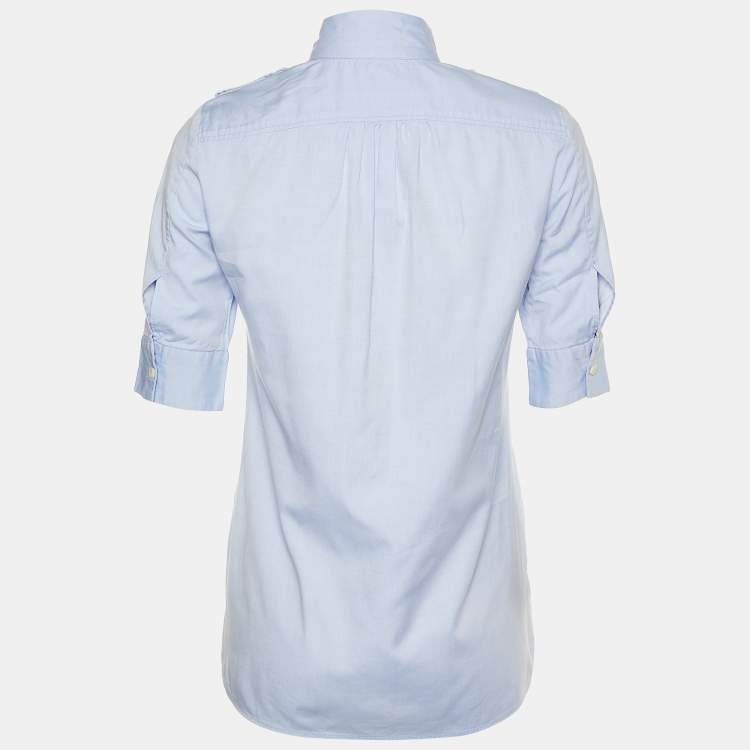 Pre Owned Dsquared2 Blue Cotton Bow Tie Button Front Shirt M