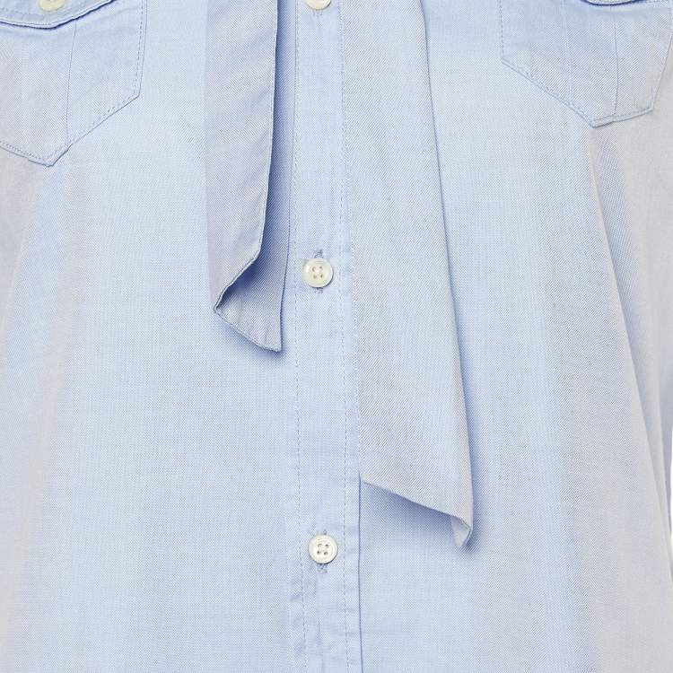 Pre Owned Dsquared2 Blue Cotton Bow Tie Button Front Shirt M