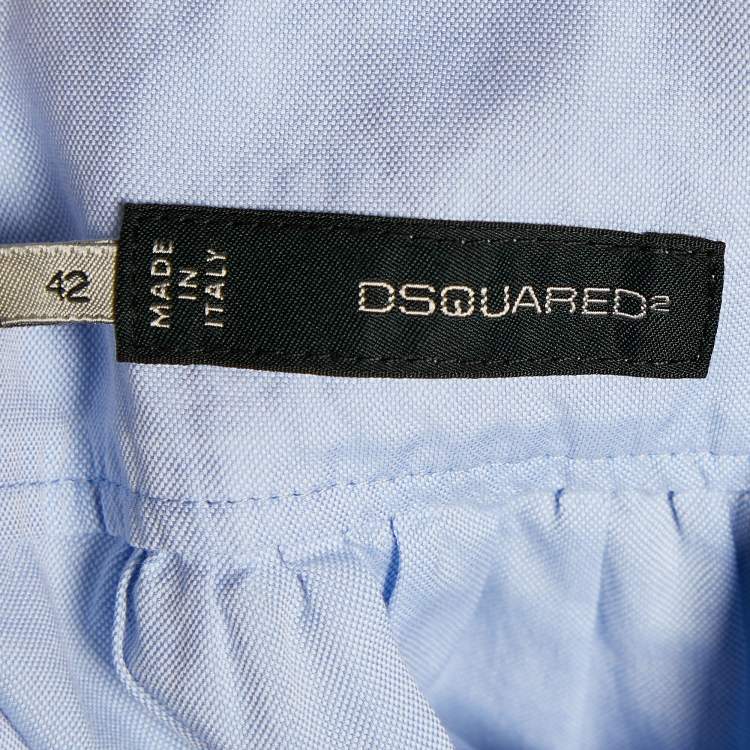 Pre Owned Dsquared2 Blue Cotton Bow Tie Button Front Shirt M