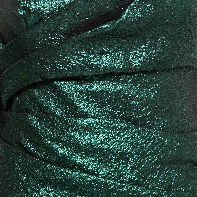 Pre Owned Dsquared2 Metallic Green Lame Fabric Bow Detail Sleeveless Draped Midi Dress M
