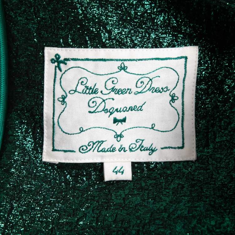 Pre Owned Dsquared2 Metallic Green Lame Fabric Bow Detail Sleeveless Draped Midi Dress M