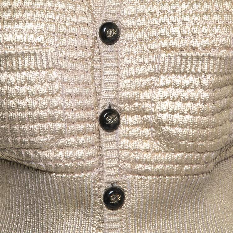 Pre Owned Dsquared2 Gold Wool Knit Leather trimmed Cropped Cardigan M