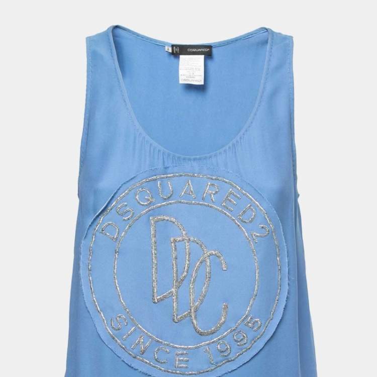 Pre Owned Dsquared2 Blue Logo Embellished Crepe Tank Top S