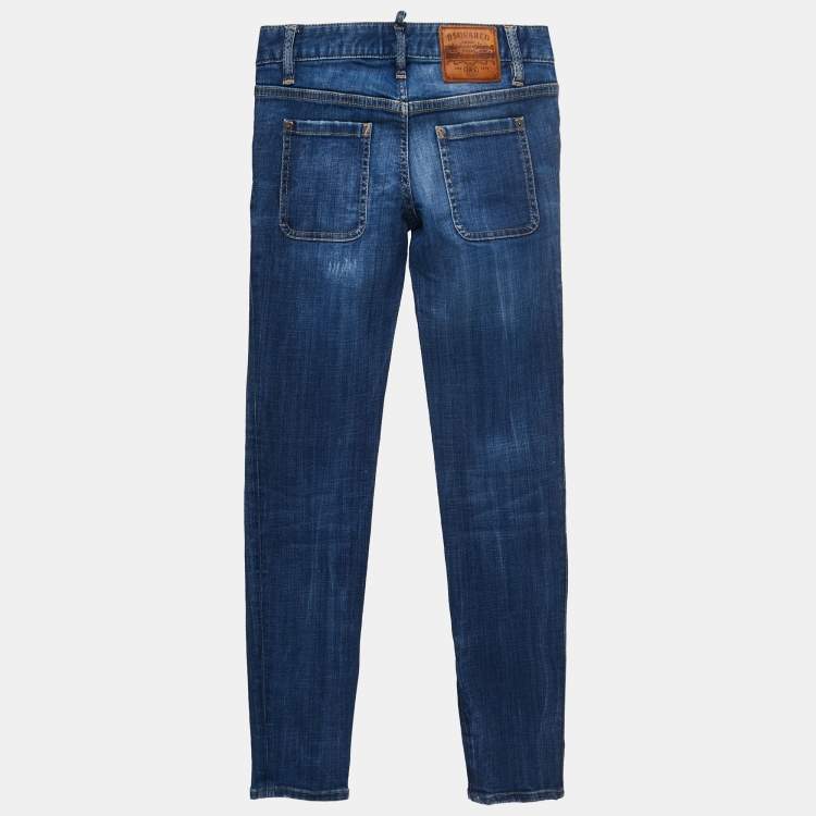 Pre Owned Dsquared2 Blue Distressed Denim Skinny Jeans S Waist 28"