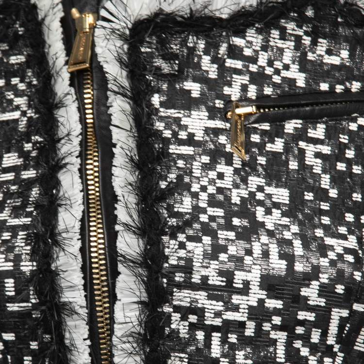 Pre Owned Dsquared2 Black Tweed & Leather Biker Jacket