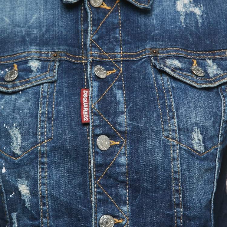 Pre Owned Dsquared2 Blue Washed Distressed Denim Button Front Jacket M
