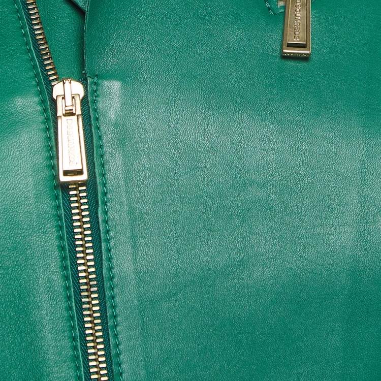 Pre Owned Dsquared2 Green Leather Zip Front Cropped Jacket M