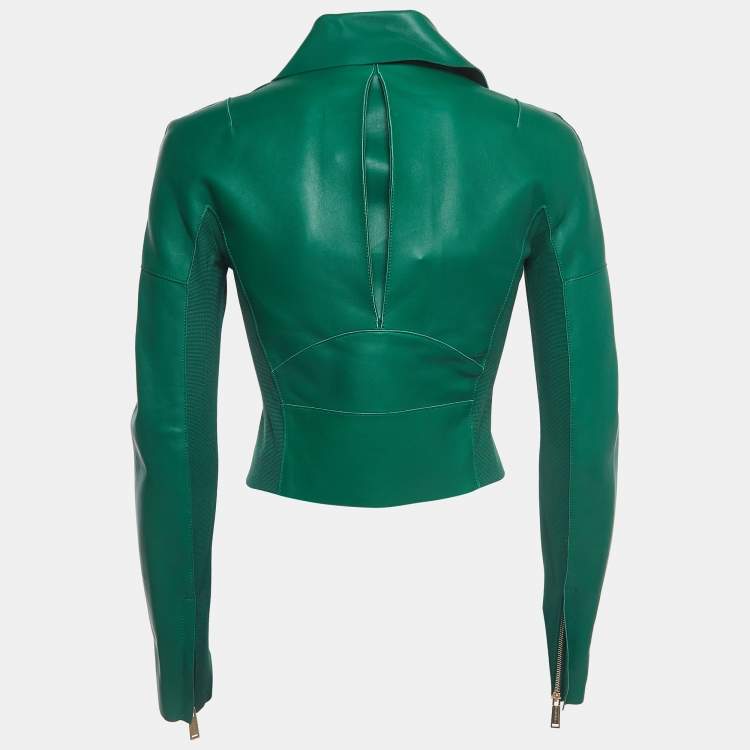 Pre Owned Dsquared2 Green Leather Zip Front Cropped Jacket M