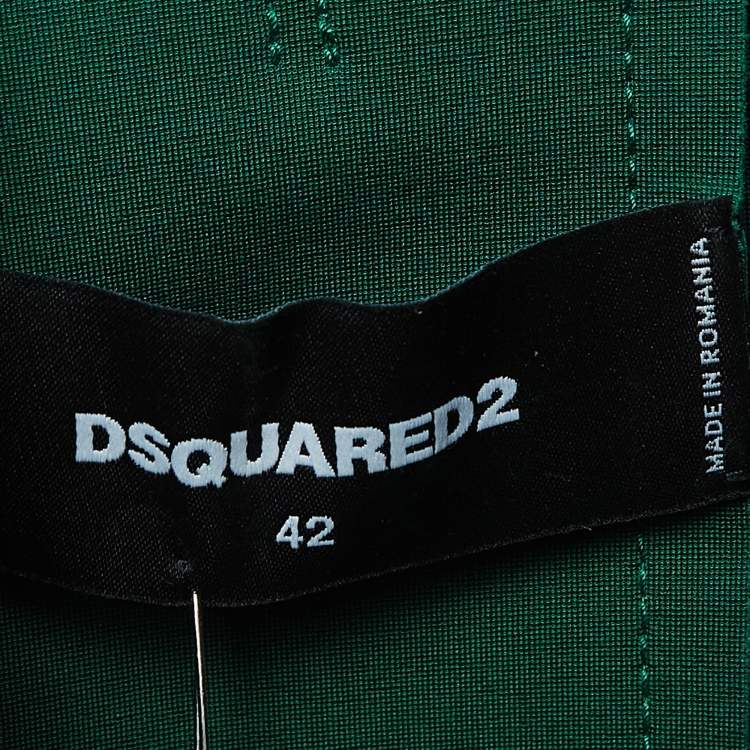Pre Owned Dsquared2 Green Leather Zip Front Cropped Jacket M
