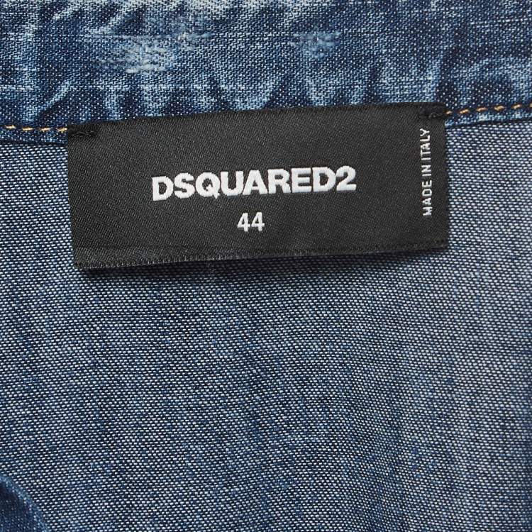 Pre Owned Dsquared2 Blue Washed Distressed Denim Frilled Sleeve Shirt M
