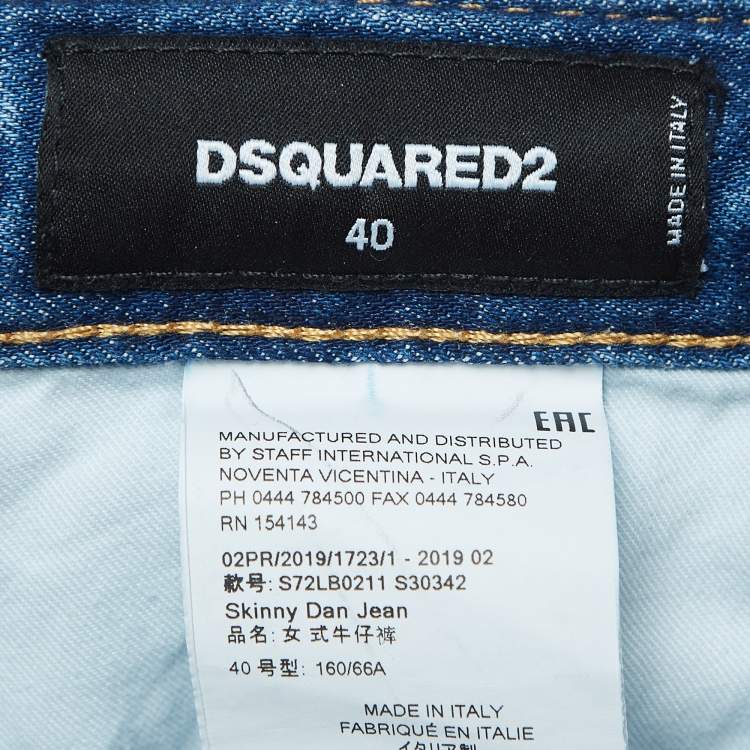 Pre Owned Dsquared2 Blue Washed & Distressed Denim Skinny Dan Jeans S 