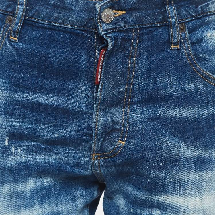 Pre Owned Dsquared2 Blue Washed & Distressed Denim Skinny Dan Jeans S 