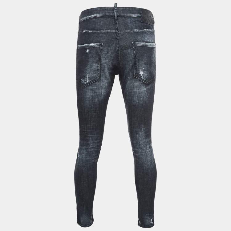 Pre Owned Dsquared2 Black Washed Ripped Denim Skinny Jeans M
