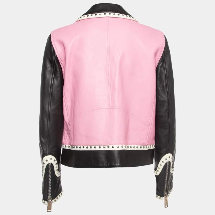 Pre Owned Dsquared2 Pink Colorblocked Leather Studded Jacket M
