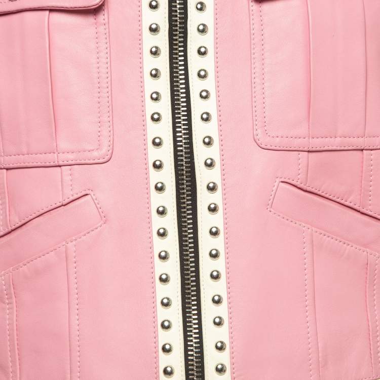 Pre Owned Dsquared2 Pink Colorblocked Leather Studded Jacket M