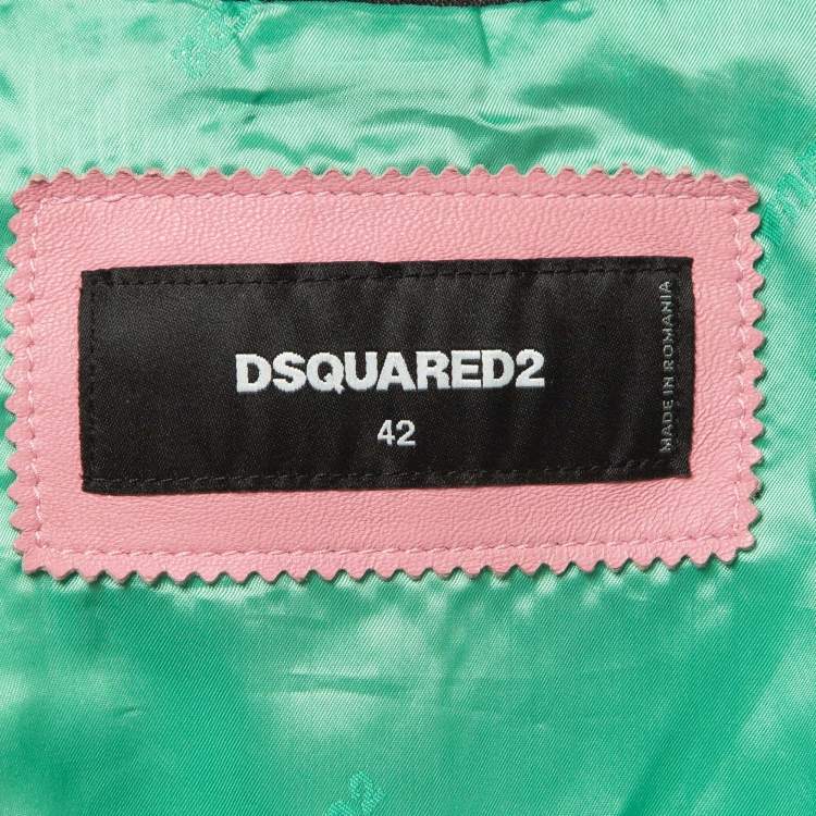 Pre Owned Dsquared2 Pink Colorblocked Leather Studded Jacket M