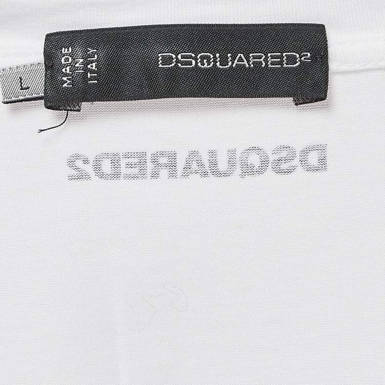 Pre Owned Dsquared2 White Digital Print Cotton Half Sleeve T-Shirt L