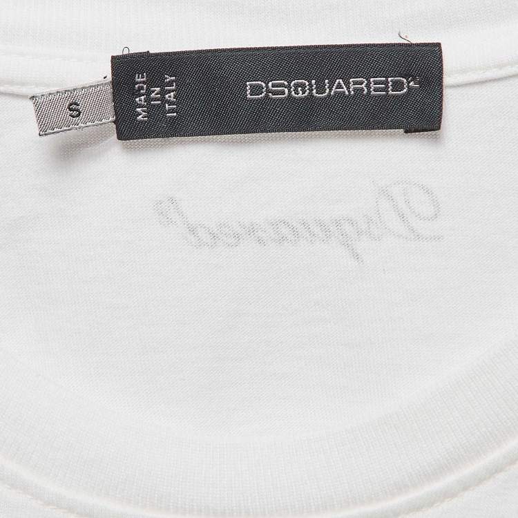 Pre Owned Dsquared2 White Print Cotton Short Sleeve T-Shirt S